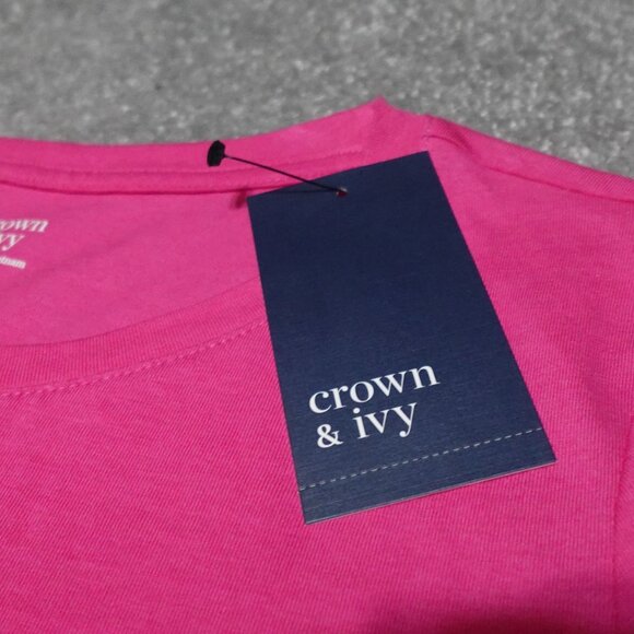 Crown & Ivy T-Shirt Top Women's XS Pink Scoop Neck Short Sleeve Pullover - Picture 7 of 11